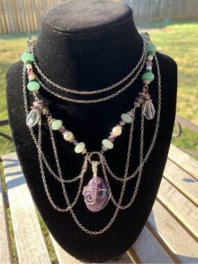 Handmade Wire Wrapped Amethyst Necklace * Boho Layered Statement Necklace*